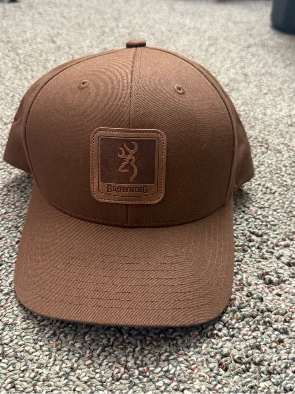 Browning Solid Brown Leather Patch Cap
